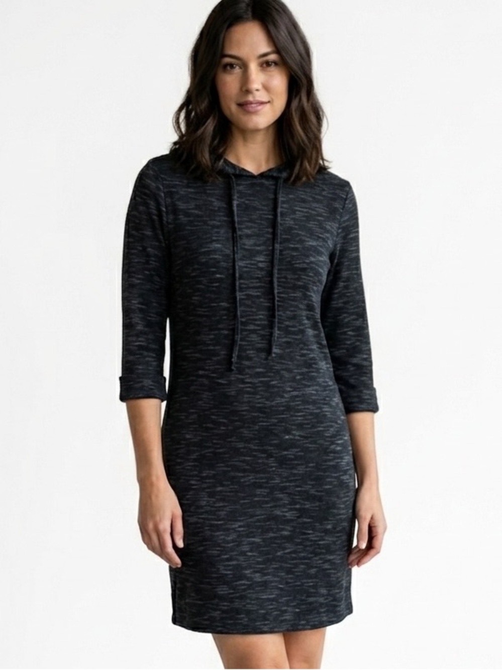ANTISTAR New Black Jersey knit Hooded Dress Tunic Drawstring Medium